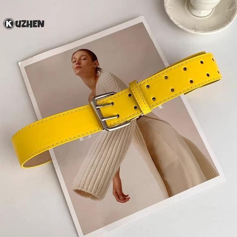 KUZHEN Thiết kế rộng rãi Sense Y2K Thắt lưng màu vàng hai lớp dành cho nữ có váy Quần jean có áo ghi lê Trang trí Thắt lưng đa năng HOT