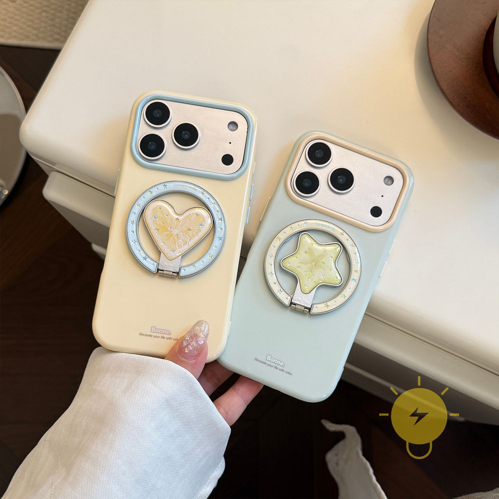 Phone Case For iPhone 17 Pro Max 16 15 14 13 with Griptok TPU Magnetic Heart with Griptok Gilding Aesthetic Korean Cute