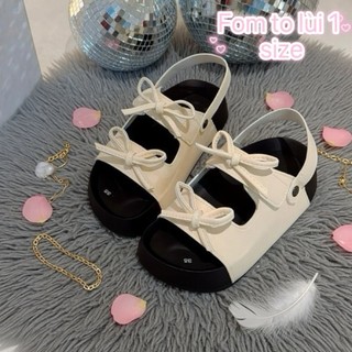 Sandal Nữ IGU  2 quai nơ đi được 2 kiểu xé dán tiện lợi cao 3cm da lộn mềm êm mũi tròn