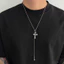 Vòng cổ mặt dây chuyền chéo bạc Unisex - Gothic Hip-Hop - Dây chuyền mỏng có thể điều chỉnh 71-80cm - Trang sức hợp kim nhẹ