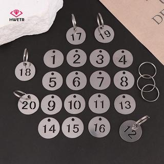 HWETR Bộ 20 Thẻ Nhãn Biển Số Inox Gắn Chìa Khóa, Đánh Dấu Vali Hành Lý, Vòng Nhẫn Tròn, Đánh Số