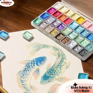 Bộ màu nước NORDICLIFE, Đa chức năng 12 / 24 / 35 / 48Color Pearlescent Solid Watercolor Paint, Painting Tool Set DIY Painting Paint