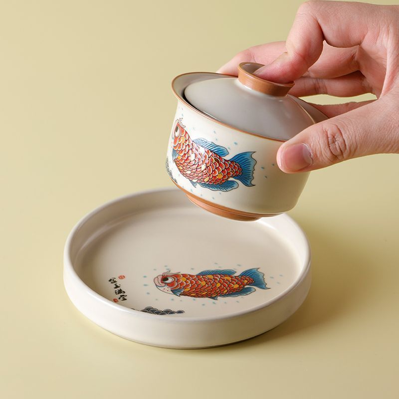 BỘ CHÉN KHẢI PHA TRÀ LONG NGƯ – GỐM SỨ MEN TRO CAO CẤP