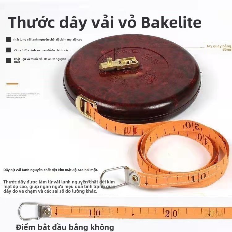 🔥Thước vải lanh Bakelite 30 mét 50 mét thước cuộn vải đo kỹ thuật chống rơi chống nước thước hộp thước dài lớn S4MZ