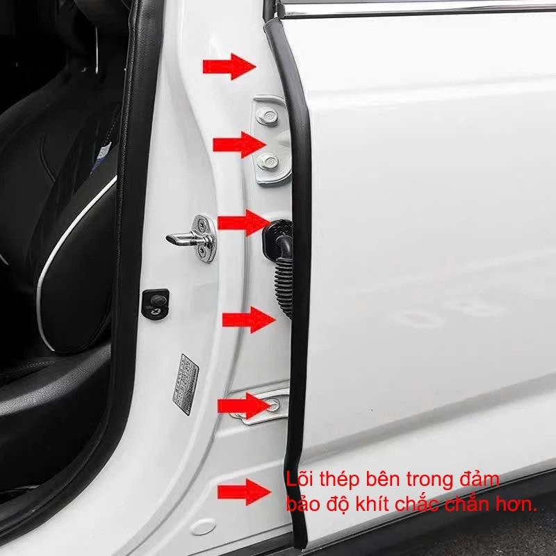 Bộ gioăng cao su hai mảnh cho mép cửa trụ B, dài 90cm, có lõi thép bên trong, chống bụi, cách âm và giảm tiếng ồn.