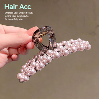 T Sang Trọng Phong Cách Mới Ngọc Trai Hồng Lớn Lấy Kẹp Hàng Ngày Đi Lại Đầu Lưng Full Tấm Tóc Ngọt Cá Mập Kẹp