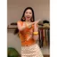Mỹ Retro Màu Cam Cổ Chữ v Sao Biển In Vai Ngắn Tay Áo Thun Nữ Slim-Fit Mỏng Hơn Nhìn Nóng Cô Gái Ngắn Top 5.19