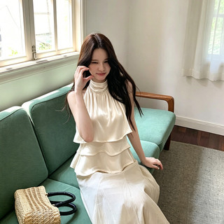 VM-Áo Kiểu Nữ Cổ Yếm Organza,Bèo Tầng Hàng,Dáng Ôm Tôn Vai, Mềm Mịn Có
