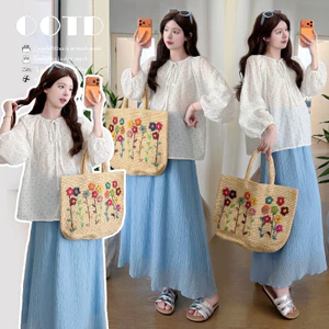 Bộ đồ bà bầu mùa hè đơn giản chấm bi phù hợp với mọi trận đấu + Bộ đồ hai mảnh váy