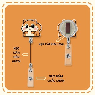Móc - Kẹp bảng tên HSSV, nhân viên có thể kéo dãn - yoyo nhựa acrylic họa tiết sóc con M49