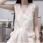 VN Làm Từ Váy Cổ Chữ V Vải Jacquard Pháp Thanh Lịch Sang Trọng, Thích Hợp Cho Nữ. Thiết kế mới mùa hè. Thiết kế rộng rãi, váy chữ A dài phù hợp.