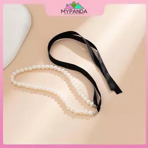 MYPANDA Thanh Lịch Nhung Ruy Băng Nơ Choker Nelace Dành Cho Nữ Cưới Goth Giả Ngọc Trai Xương Đòn Dây Xích Y2K Phụ Kiện.