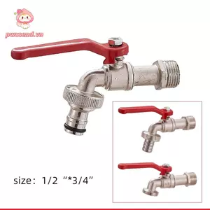 Vòi nước đòn bẩy PWSEND, Đầu nối bình nước cắm vòi 1 / 2x3 / 4, bền với tay cầm màu đỏ Bộ đồ hợp kim kẽm cho bộ chuyển đổi vòi máy giặt