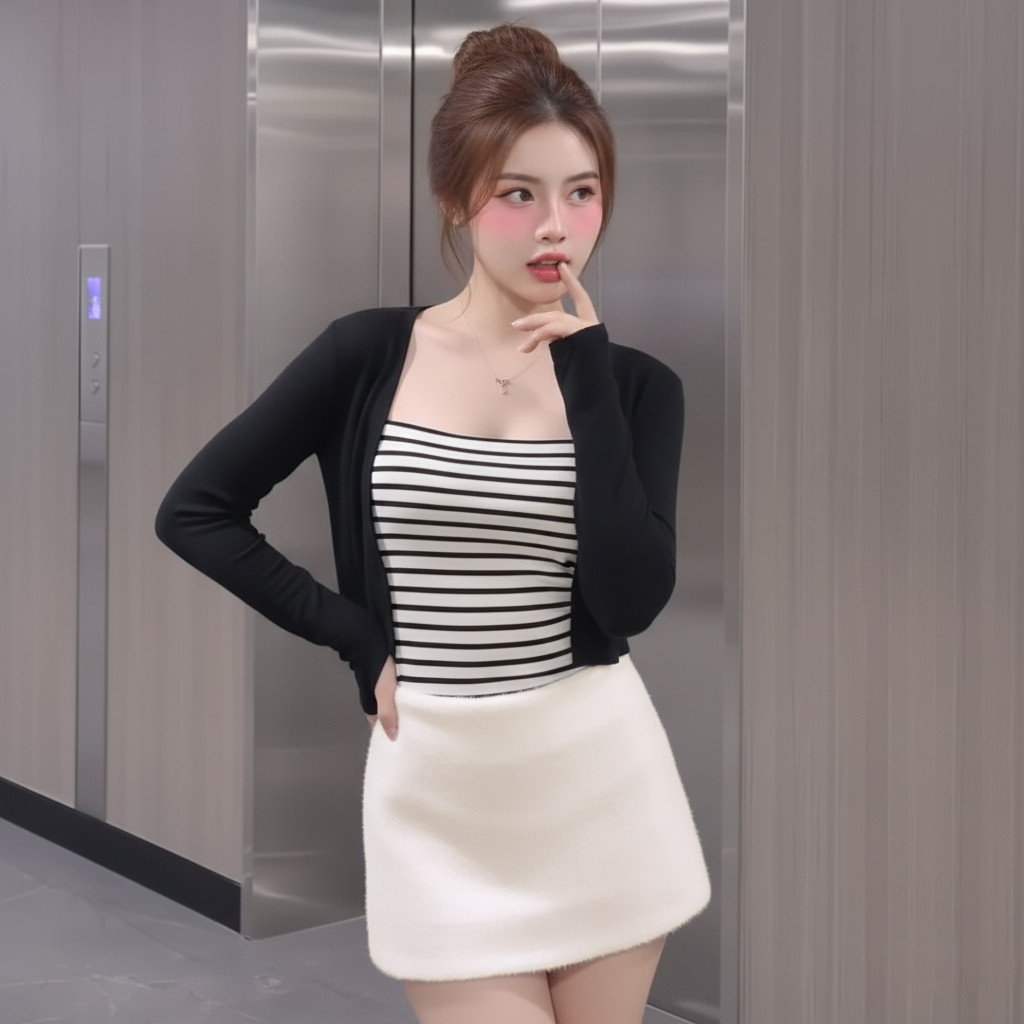 Chân Váy Vải Lông Kiểu Cạp Trễ  Dáng Ngắn Có Lót Trong C945