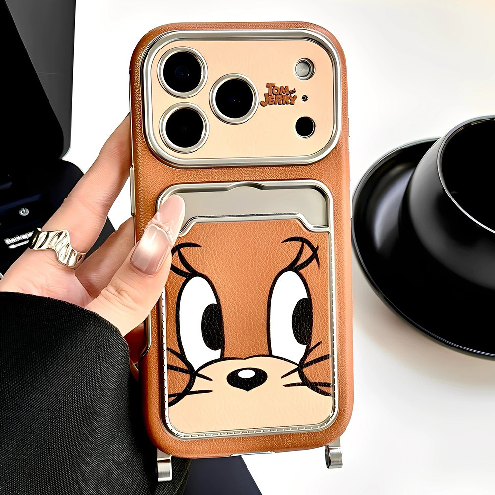 Túi đựng thẻ hình chuột mèo hoạt hình Mạ da Vỏ điện thoại cho iPhone 17 Pro Max 16 15 14 13 Vỏ bảo vệ chống sốc