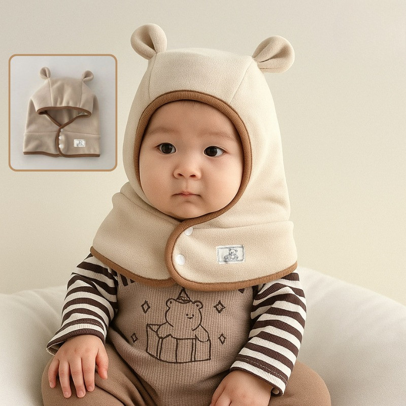 Mũ Trùm Đầu Giữ Ấm Cho Bé Mùa Đông – Mũ Liền Khăn Choàng Bảo Vệ Tai, Cổ, Chống Gió Lạnh