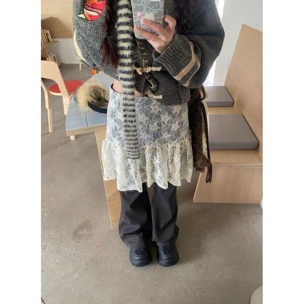 Milyfashion Slim-fit Slimer Look Layered Star Jacquard Ren Loose xếp li Drape Slimer Look Butt Rèm Ba lê Phong cách Y2K với quần loe