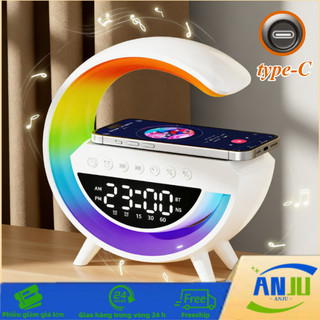 Loa Bluetooth Chữ G Thông Minh - Sạc Không Dây 15W, Đèn Ngủ LED Nhạy Nhạc, Âm Thanh Vòm 360°
