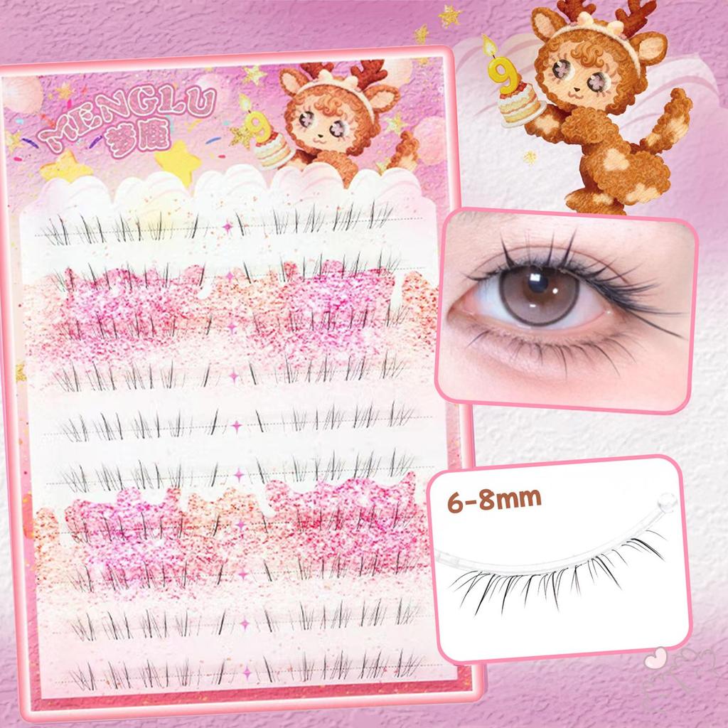 IOIIK 10 hàng-- Cat Style Lower Mis Black C Curl 6-8mm Lông mi giả dài hỗn hợp với dây đeo trong suốt cho vẻ ngoài rực rỡ tự nhiên