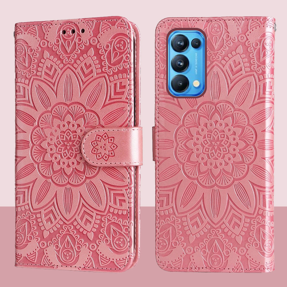 Ví da từ tính Flip Case cho OPPO Reno 5 Reno5 PRO 5G 4G Vỏ điện thoại hoa hướng dương dập nổi