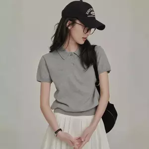 Áo thun ve áo đơn giản kiểu Pháp phong cách retro dành cho nữ mùa hè 2024 màu xám thời trang nữ tính