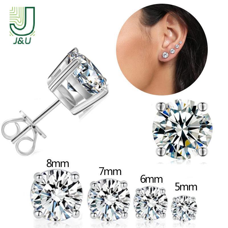 J & U 3-8mm 1 Đôi Bông Tai Tròn Bạc Thời Trang Nam Nữ Đơn Giản Bông Tai Cho Đảng Đá Quý Quà Tặng Mới