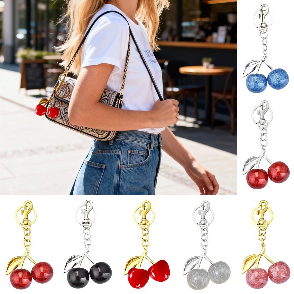 ITRUMPET Cherry Móc Khóa, Móc Khóa Nhựa Lấp Lánh, Thời Trang Lấp Lánh DIY Trang Sức Trái Cây Tai Nghe Mặt Dây Chuyền Ba Lô Treo Trang Trí