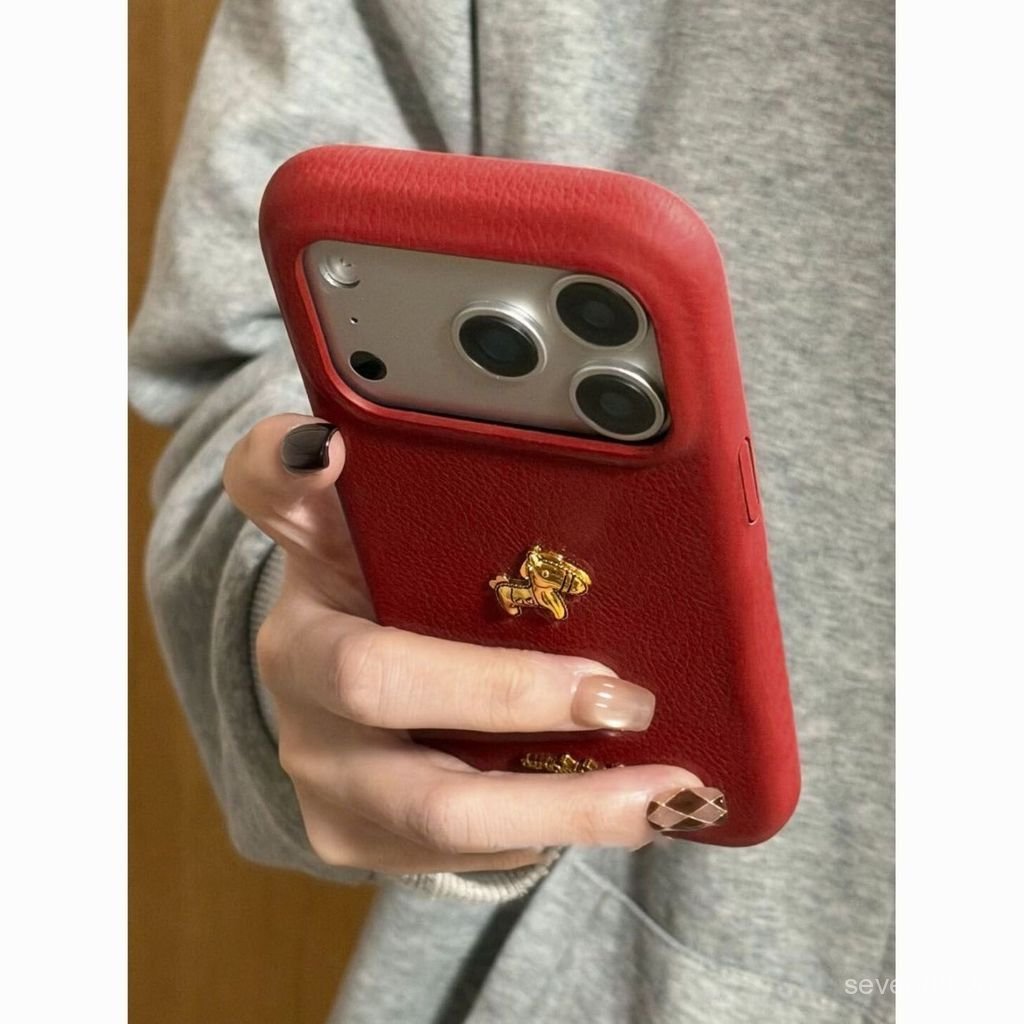 Ốp Điện Thoại Thích Hợp Cho iPhone 7 8 X XS XR XSMAX 11 12 13 14 15 16 17 Pro max Plus Air Năm Mới Họa Tiết Da Đỏ Ba Chiều Mạ Vàng Pony Chống Sốc Vỏ Bảo Vệ Chống Sốc Bao Gồm Tất Cả Ốp lưng TZKN