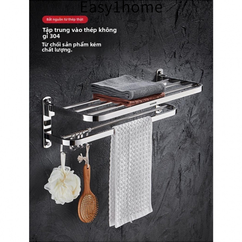 【 KOHLER 】Giá treo khăn bằng thép không gỉ cao cấp, giá treo tường không cần khoan, giá treo khăn gập lại, giá treo khăn