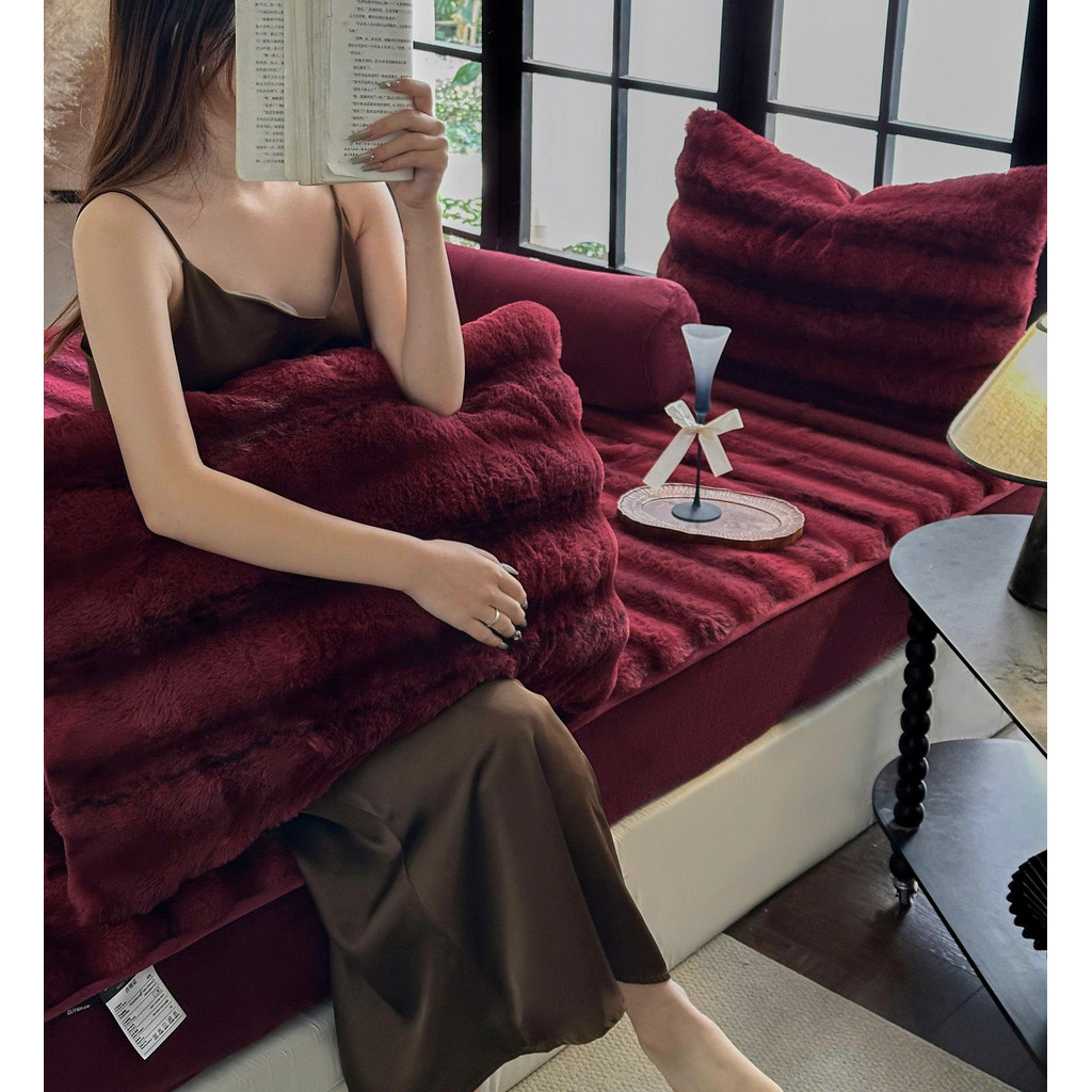 (GG398) Set ga gối nỉ nhung vân lông Memminbedding Luxury giữ ấm tốt, chất liệu mềm mịn, ấm áp, không bám lông