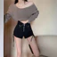 Niche Quần short ống rộng thông thường Slimmer Look Sweet Little Hot Girl Đen Thiết kế eo cao Slim fit Hot Pants Nữ 5.12