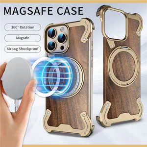 Hợp Kim Nhôm Điện Thoại Di Động Ốp Lưng Cho Funda iPhone 17 Pro Max 16 Pro Max 15 Pro Chắc Chắn Gỗ óc chó Kim Loại Đứng Cho Bao Da