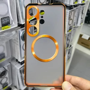 Ốp Điện Thoại Cho Samsung Galaxy S26 S25 S24 Siêu Hợp Kim Nhôm Khung Kim Loại Ốp Lưng + Acrylic Sạc Không Dây Sang Trọng