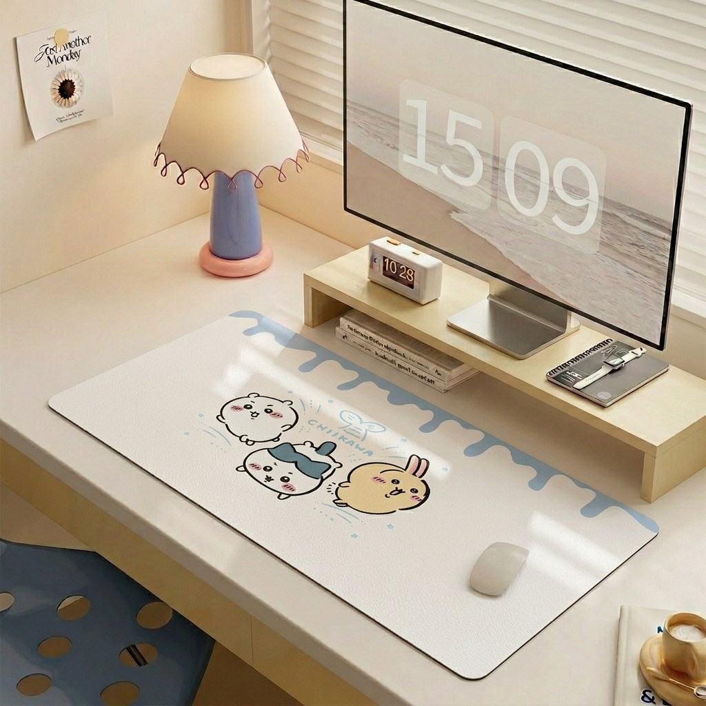 thảm lót chuột da pu chiikawa cỡ lớn thảm trải bàn học cho bé chống nước decor bàn máy tính dễ thương học sinh dày 1mm đẹp