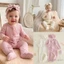 Bộ trang phục bé gái sơ sinh dài tay cổ tròn xếp nếp Zipped Footies Áo liền quần và băng đô Quần áo mùa thu
