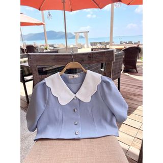 HB - Set Bộ Nữ Áo Croptop Cổ Sen Phối Cúc Bướm Mix Chân Váy Ngắn Bèo Nơ S131