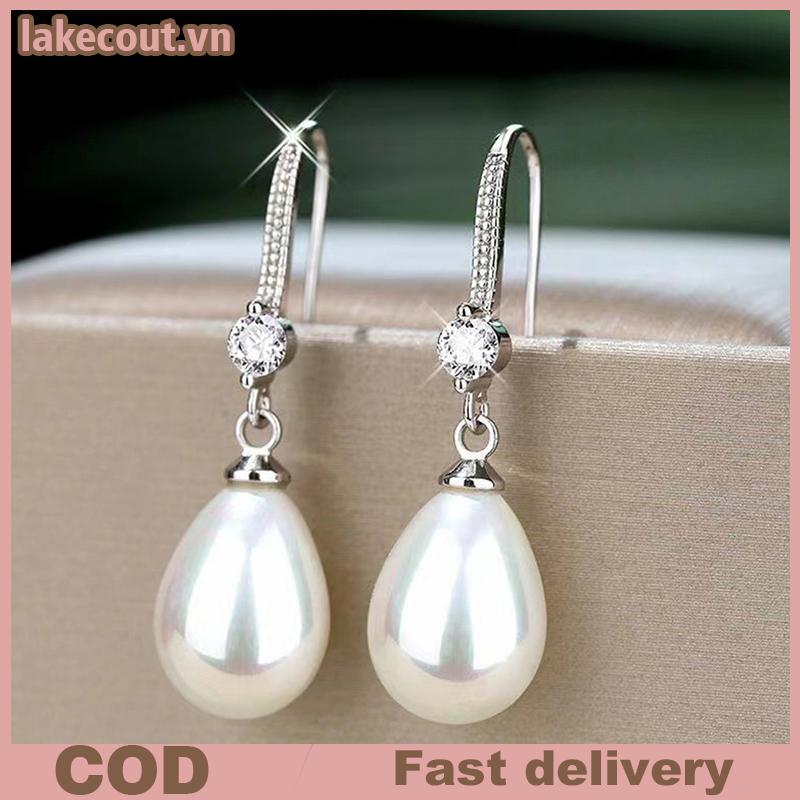 Lưới Trang Sức Cho Nữ Giọt Nước Ngọc Trai Bông Tai Nữ Đỏ Trắng Tròn Ngọc Trai Hình Bầu Dục Bông Tai Cưới Đính Hôn Ngày Lễ Tình Nhân Quà Tặng linh cẩu