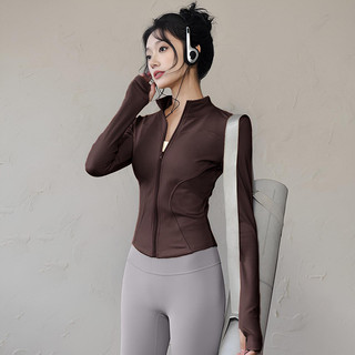 Áo khoác tập Yoga thể dục dài tay đứng cổ dây kéo chạy bộ thể thao