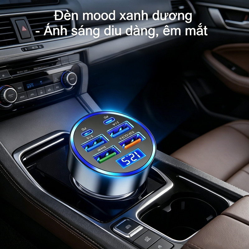 Tẩu Sạc Ô Tô Nhanh PD QC3.0,Tẩu Sạc Nhanh 6 Cổng USB C đa Năng,Màn hình kỹ thuật số LED,Cho Iphone Android Điện Thoại
