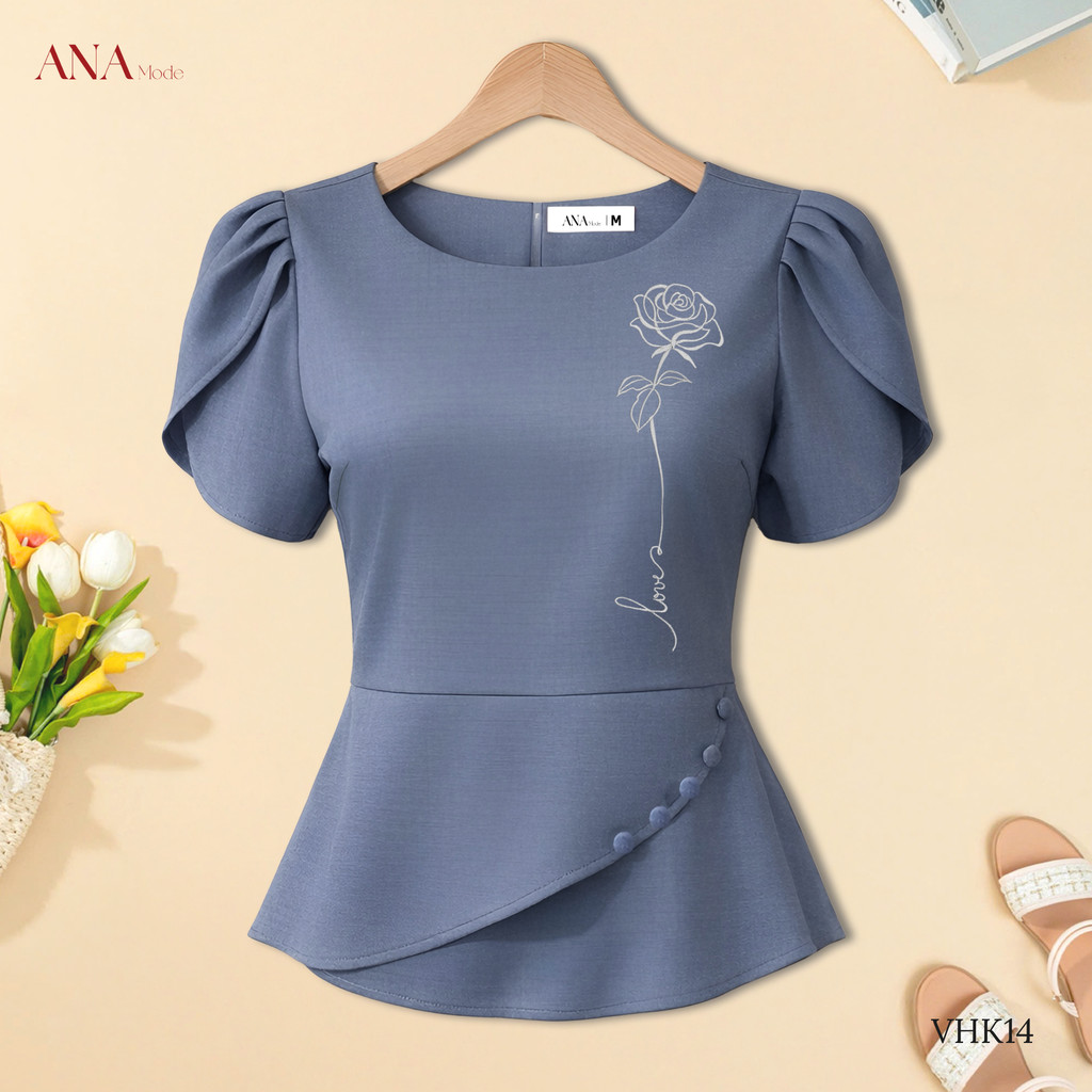 Áo Kiểu Peplum Trung Niên ANA Mode Chất Liệu Cotton Xược Trang Nhã Đi Tiệc Quà Tặng Mẹ AK25VHK14