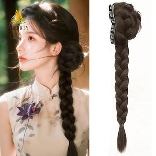 SENRTY Flower Bun Head Tóc Giả, Tổng Hợp Dài Bện Đuôi Ngựa Nối Dài, Thanh Lịch Móng Vuốt Kẹp Handmade Ngọt Xoắn Braid Hairpiece Thêm Khối Lượng Tóc