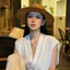 VN Classic < Old Money} Mũ rơm viền phẳng phong cách dành cho nữ, Mũ chống nắng đi biển mùa hè, Mũ chống nắng Fidora.