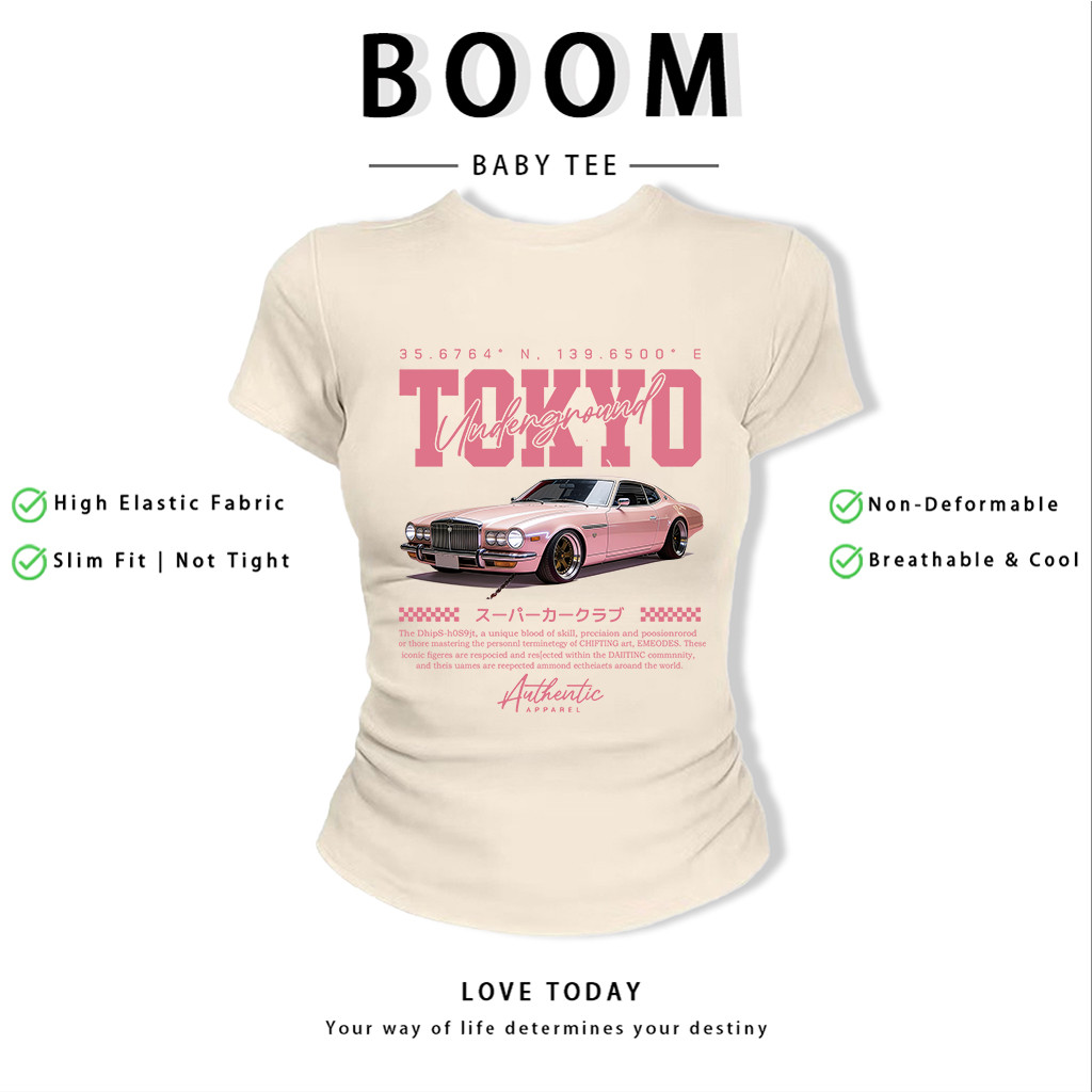 BOOM Áo Baby Tee Nữ Cotton Ôm Body-Áo Thun Ngắn Tay Y2K In Hình PhongCách Mùa Hè, Cổ Tròn Hàng Đầucách hàn quốc phongC73
