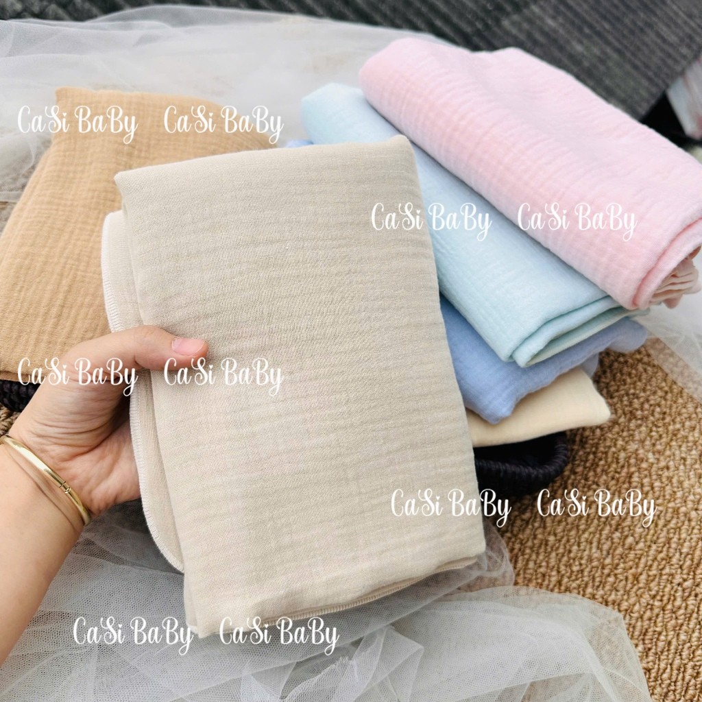 Khăn tắm cho bé sơ sinh 4 lớp bông tự nhiên 70x90cm màu trơn pastel mềm thoáng không bụi vải CaSi BaBy