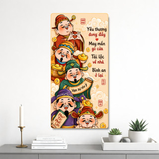 Tranh Tráng Gương Ngũ Lộ Thần Tài, Câu Chúc Hay Và May Mắn - Treo Phòng Làm Việc, Phòng Khách, Cửa Hàng, Làm Quà Tặng