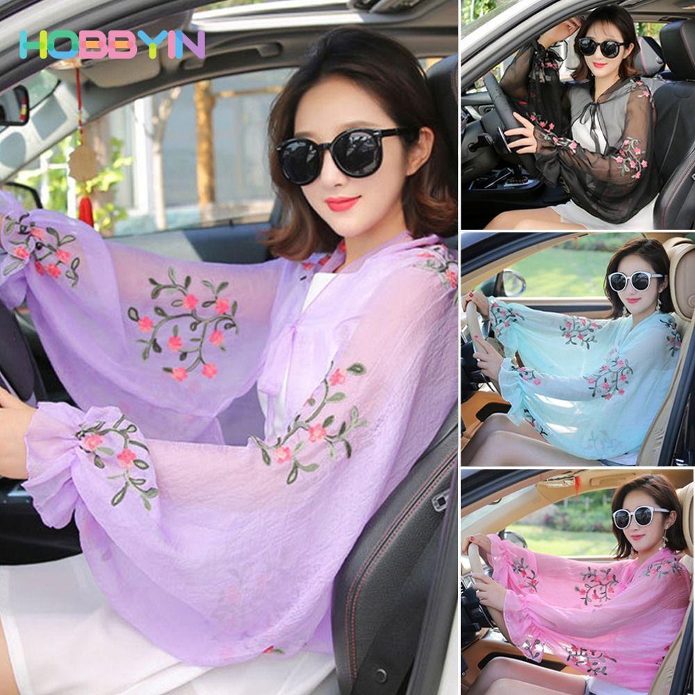 HOBBYIN Chống Nắng Tay Nữ Voan Thêu Hoa Áo Sơ Mi Dài