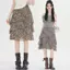 Mùa hè eo cao tính khí a-Line Slimer Look Xù Màu cà phê Da báo In Drape Váy nữ