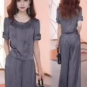 Bộ đồ thời trang cỡ lớn dành cho nữ Mùa hè Phong cách mới Thời trang thon gọn hơn Quần ống rộng ngắn tay giảm tuổi hai
