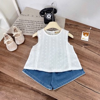 10-28kg Set áo thô thêu mix quần bò đùi Xkids