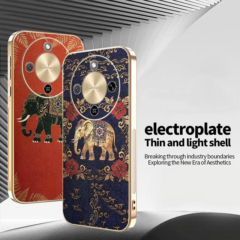 Ốp Lưng Cho Honor X9d X9C X9B Da Cao Cấp Cổ Điển Lucky Elephant Series Mạ Điện Cạnh Chống Rơi Vỏ Điện Thoại
